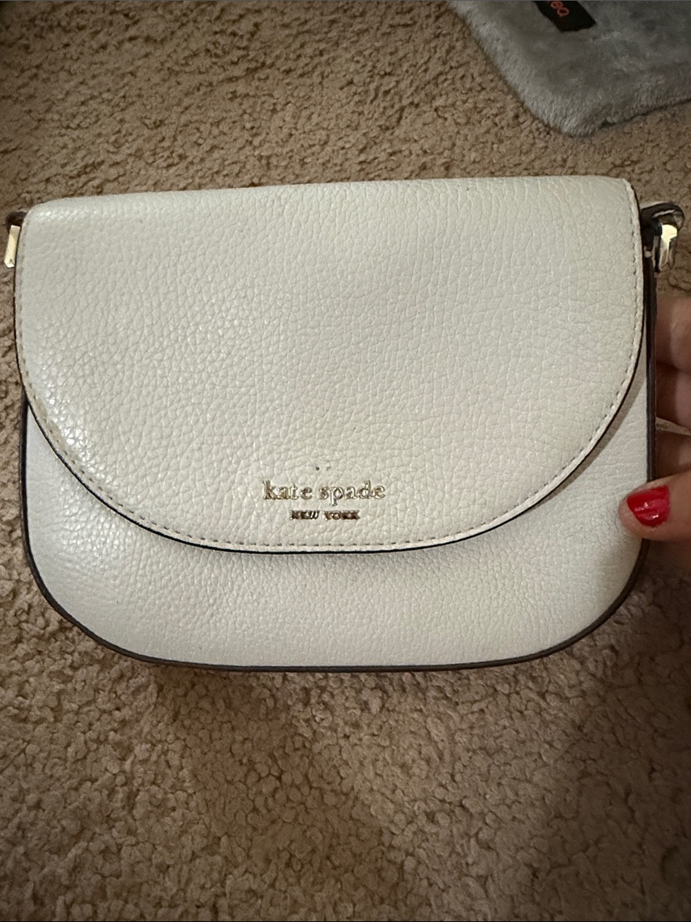 kate spade White Pebbled Leather Crossbody with Gold Logo